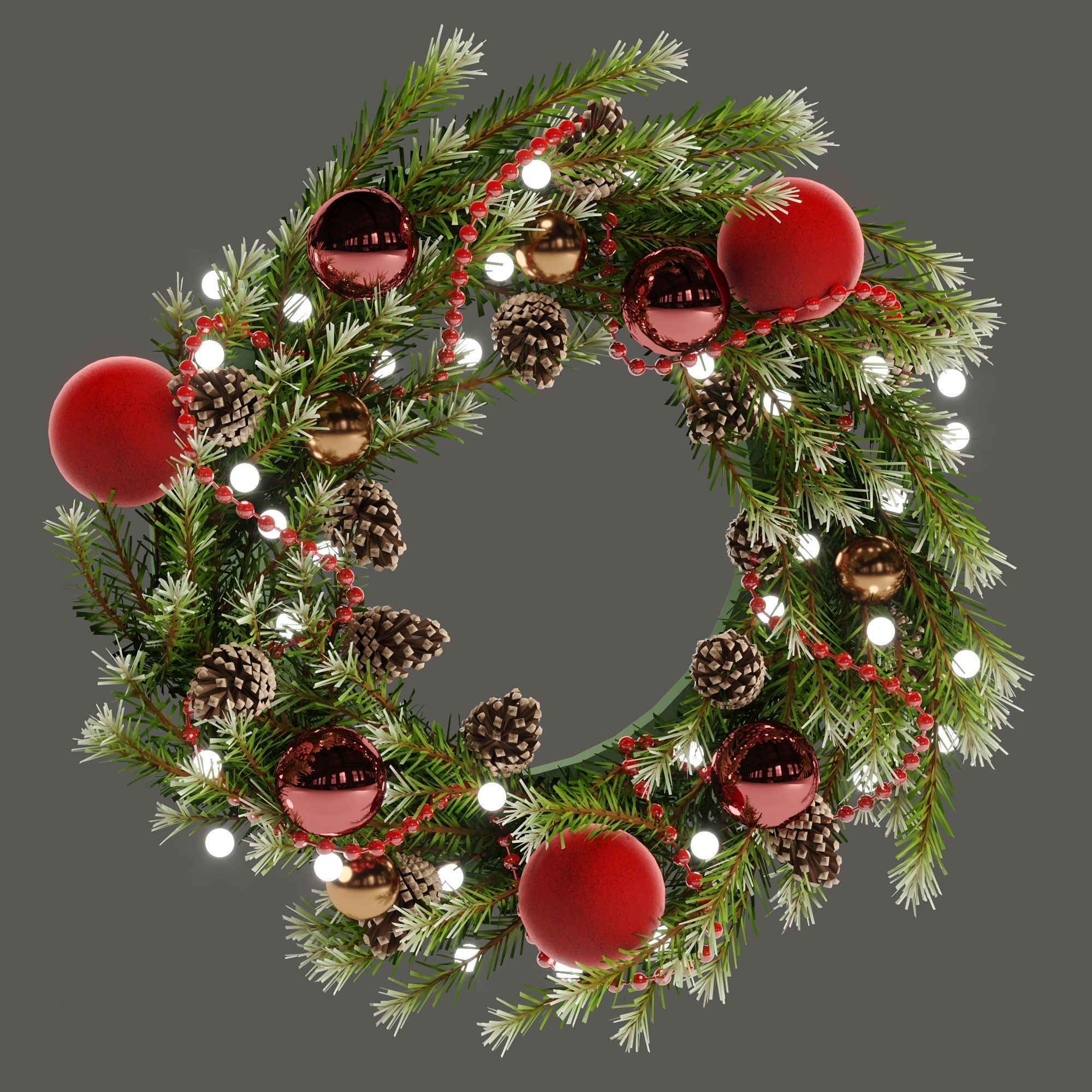 Christmas wreath with toys and pine cones 3D model_2