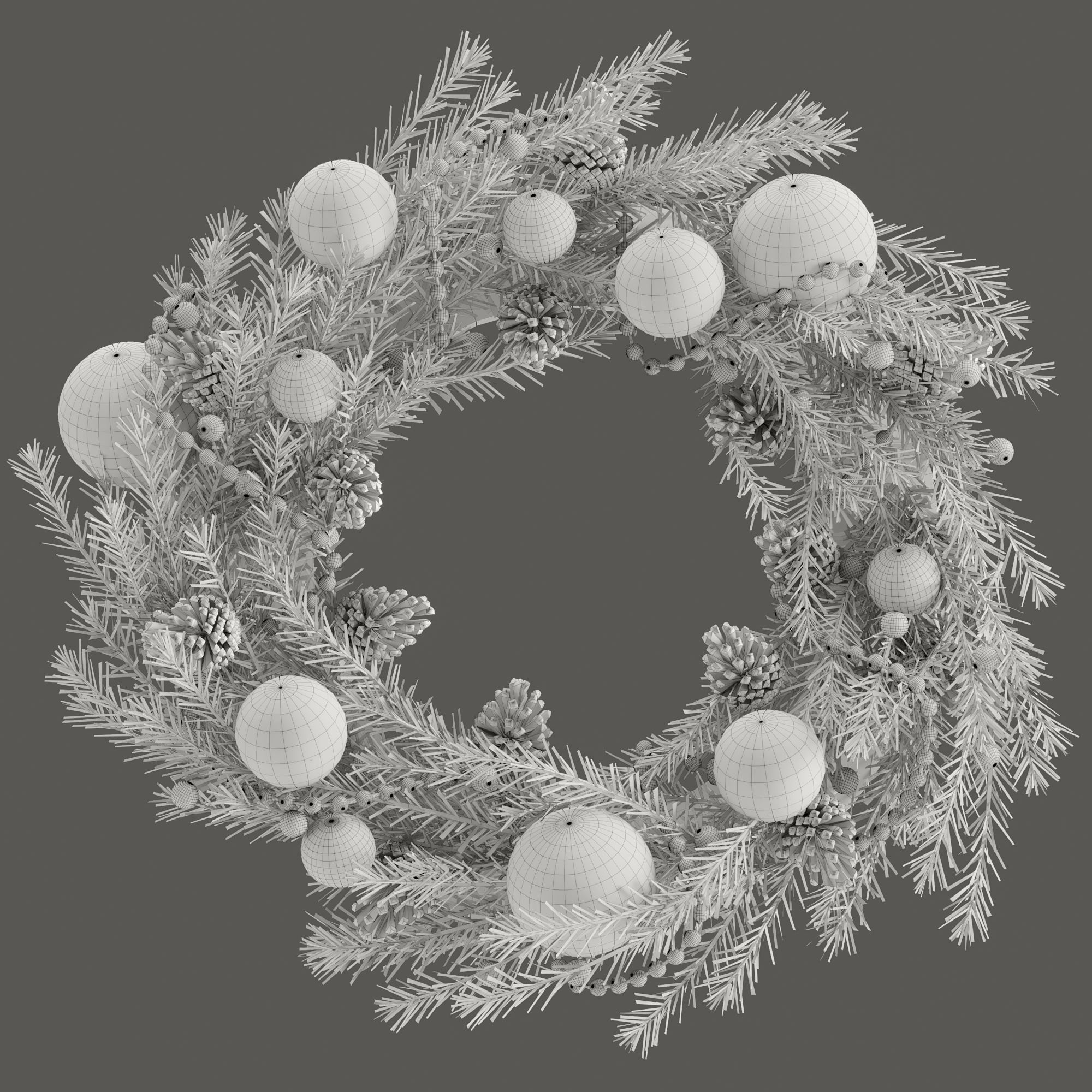 Christmas wreath with toys and pine cones 3D model_5