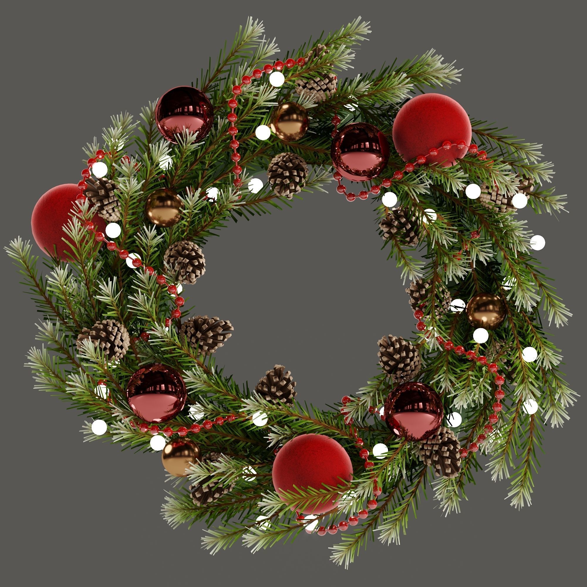 Christmas wreath with toys and pine cones 3D model_1