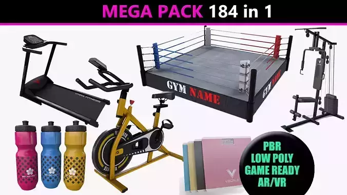 PBR Gym Fitness Equipment - Mega Pack 3D Model Collection