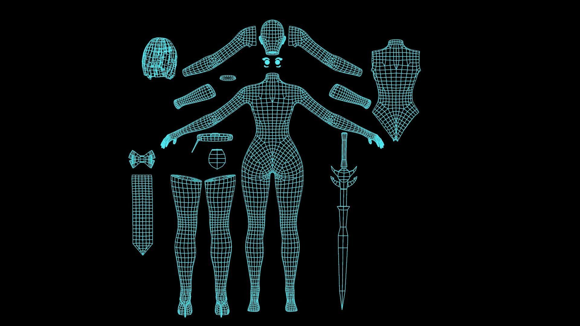 Anna Warrior Low-poly 3D model_32