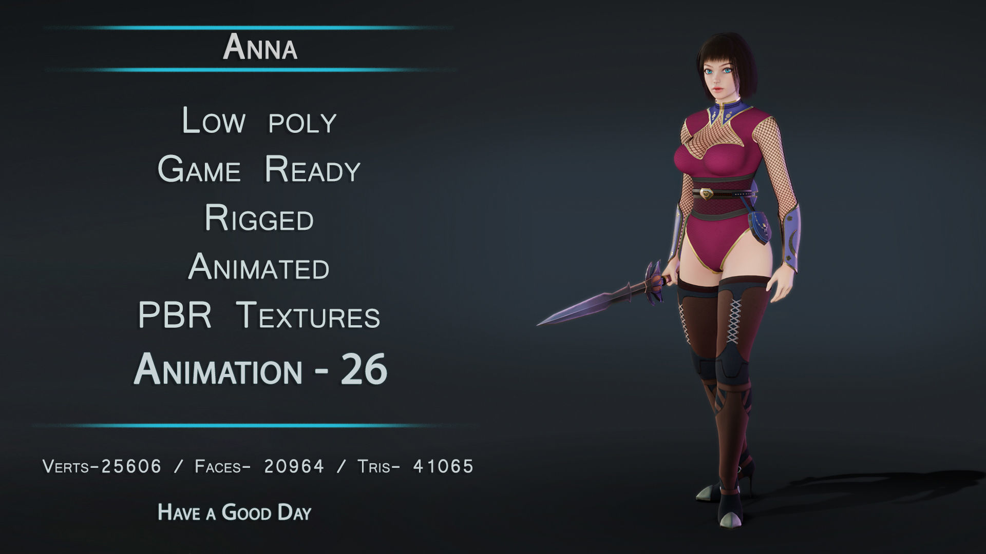 Anna Warrior Low-poly 3D model_2