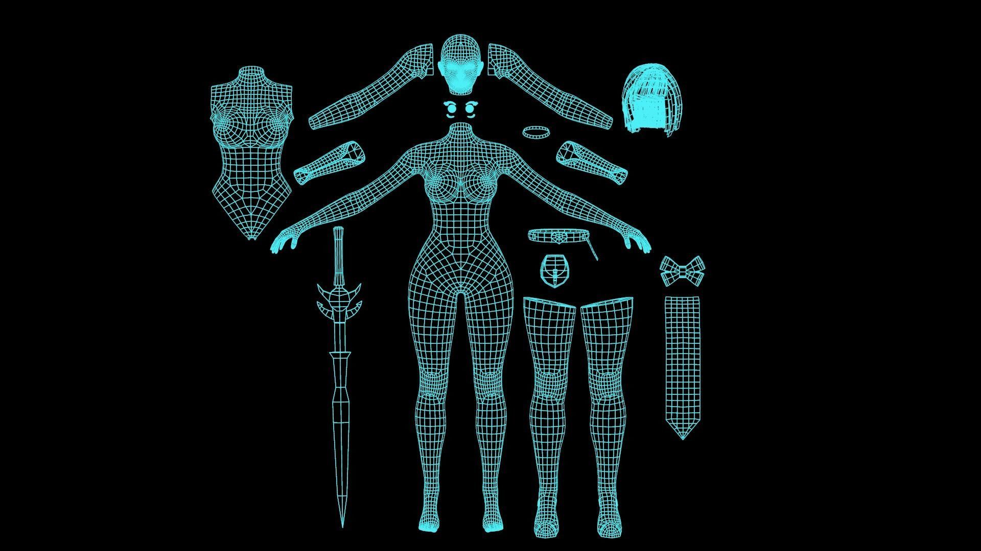 Anna Warrior Low-poly 3D model_33