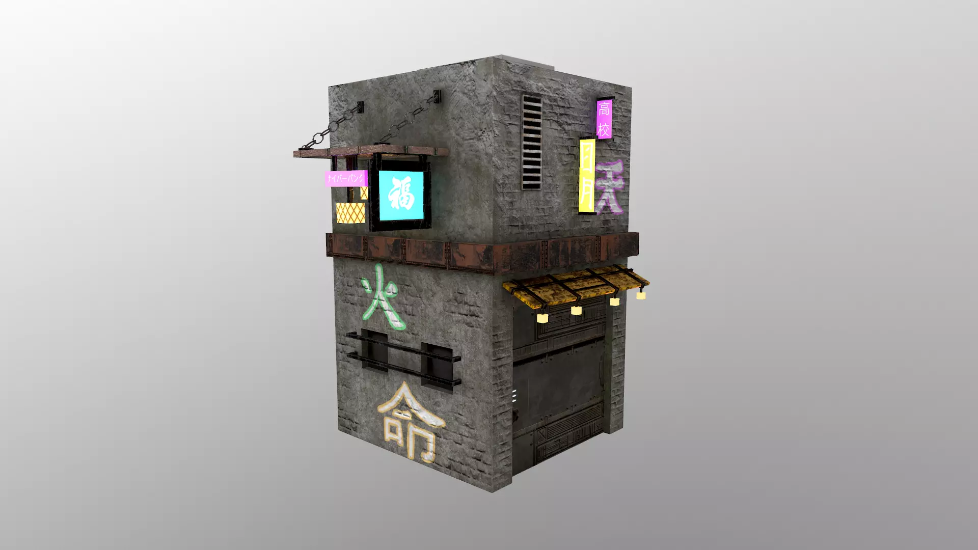 Cyberpunk City - Building 25 Low-poly 3D model_0