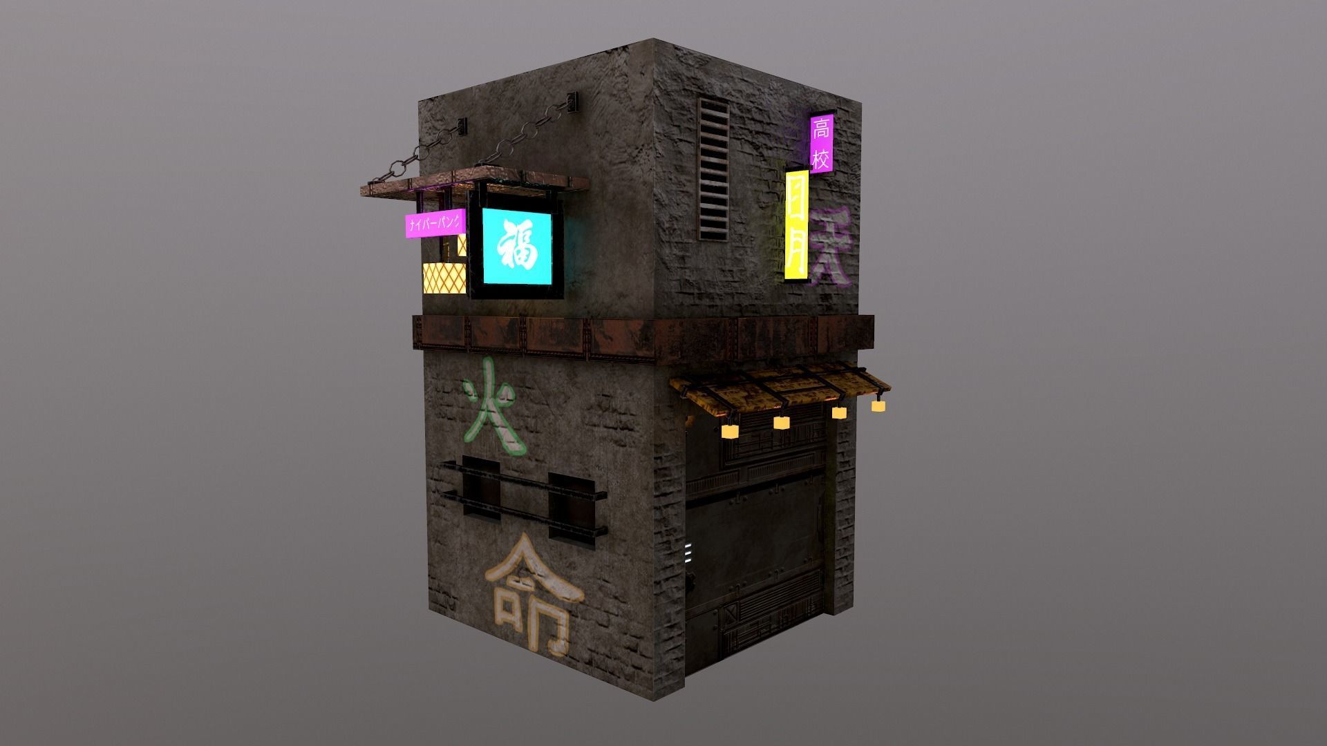 Cyberpunk City - Building 25 Low-poly 3D model_13