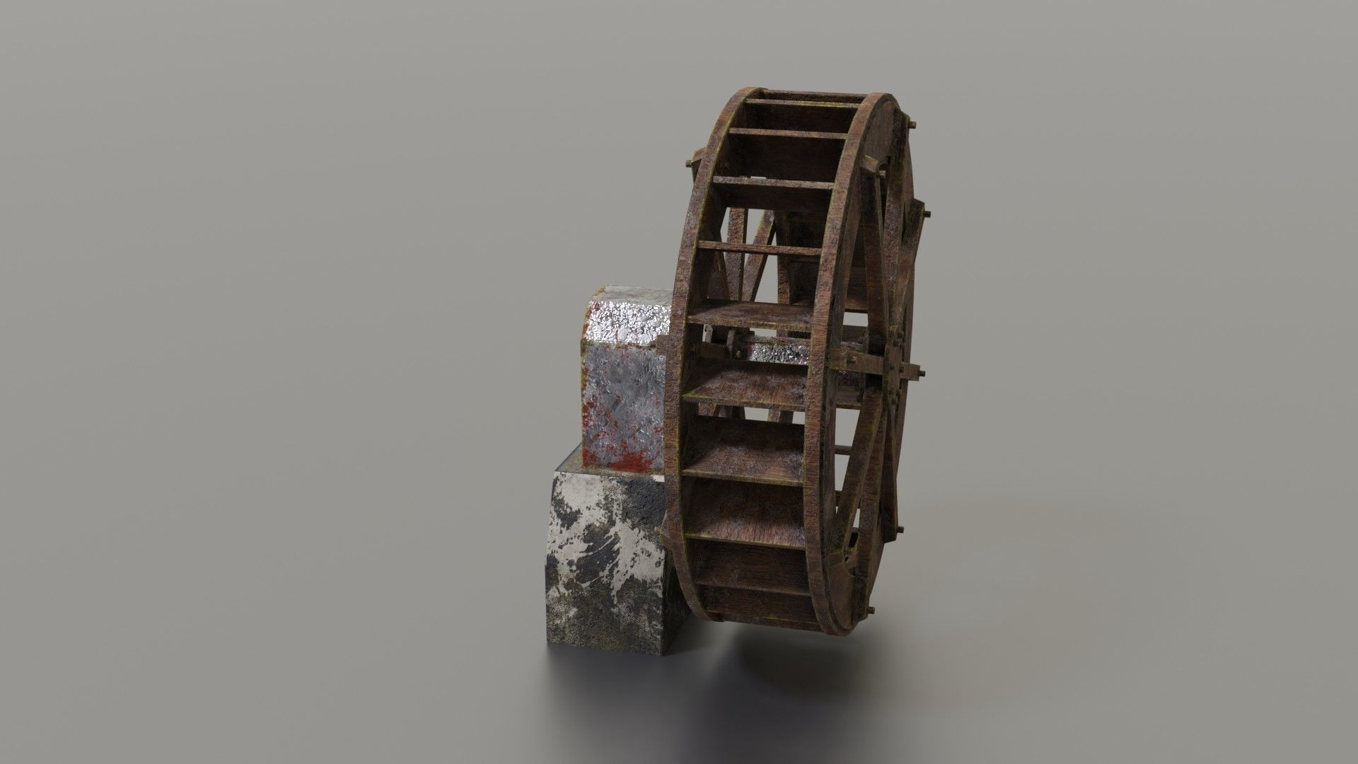 Water wheel Low-poly 3D model_4