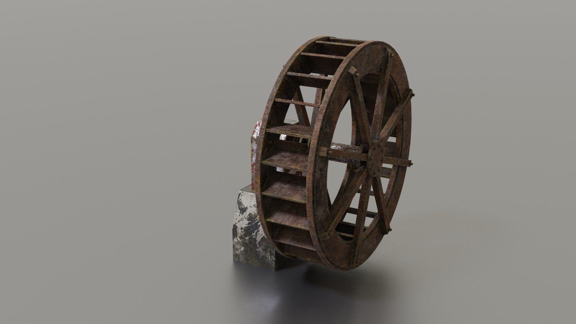 Water wheel Low-poly 3D model_1