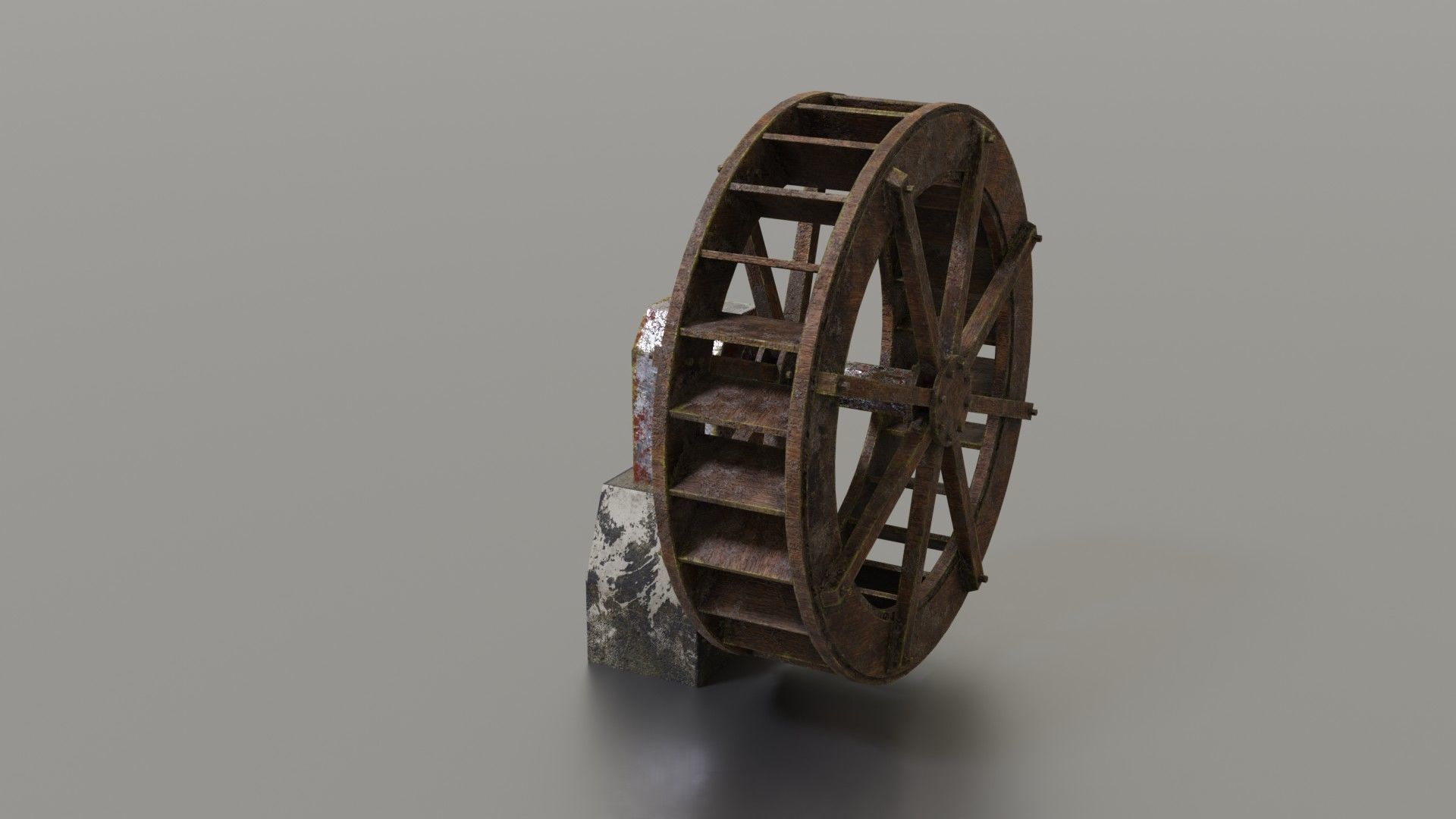 Water wheel Low-poly 3D model_2