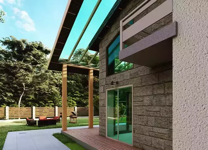 3D House modern with glass roof