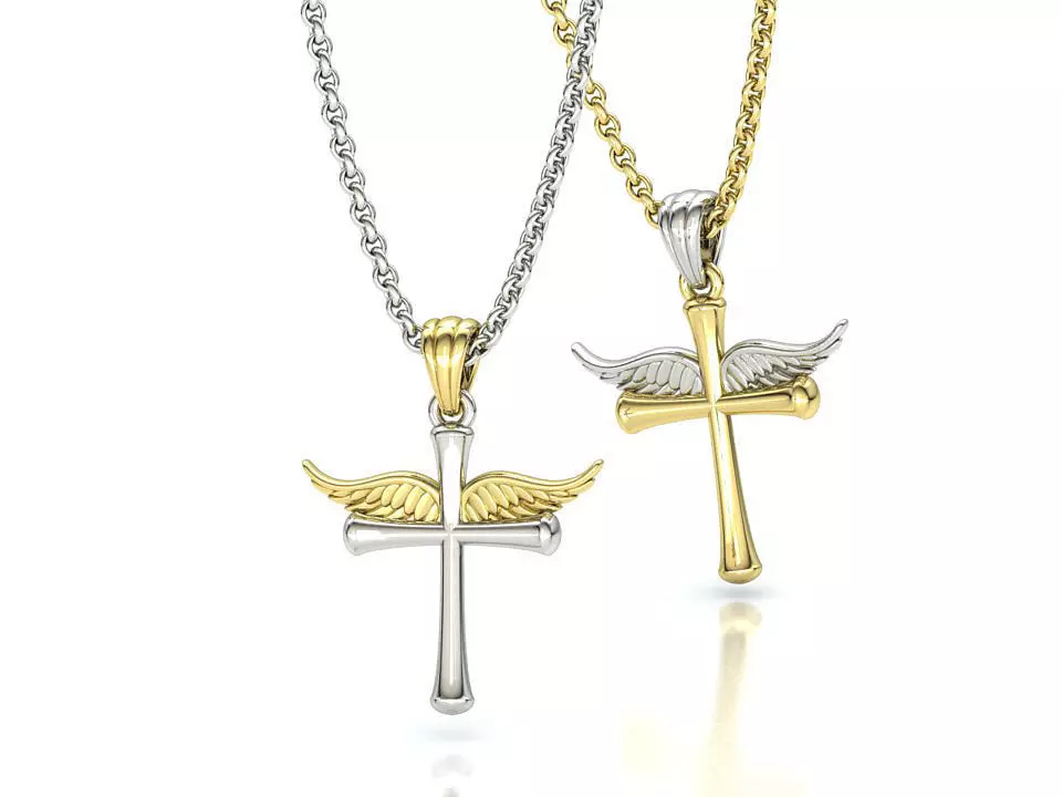 Angel Wing Cross Pendant Necklace printable 3dmodel 3D print model