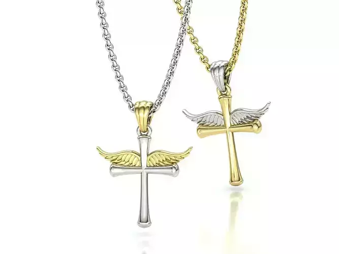 Angel Wing Cross Pendant Necklace printable 3dmodel