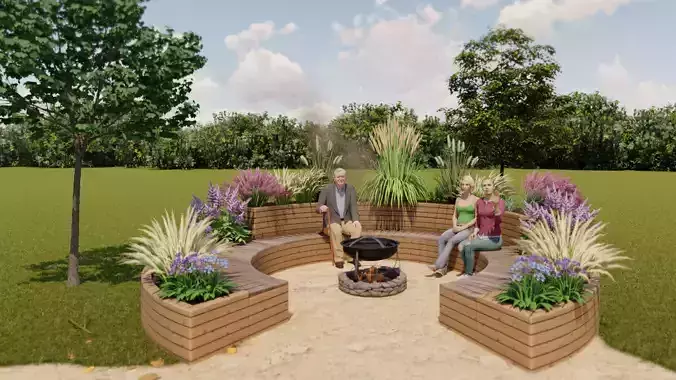 ring shaped wooden bench Free 3D model