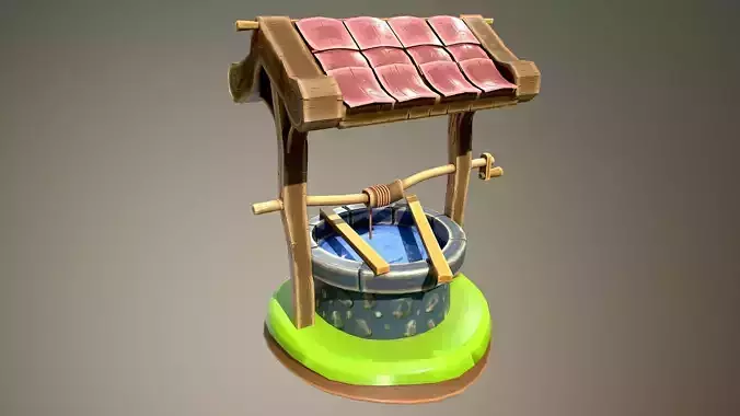 Stylized rustic old well  Low-poly 3D model