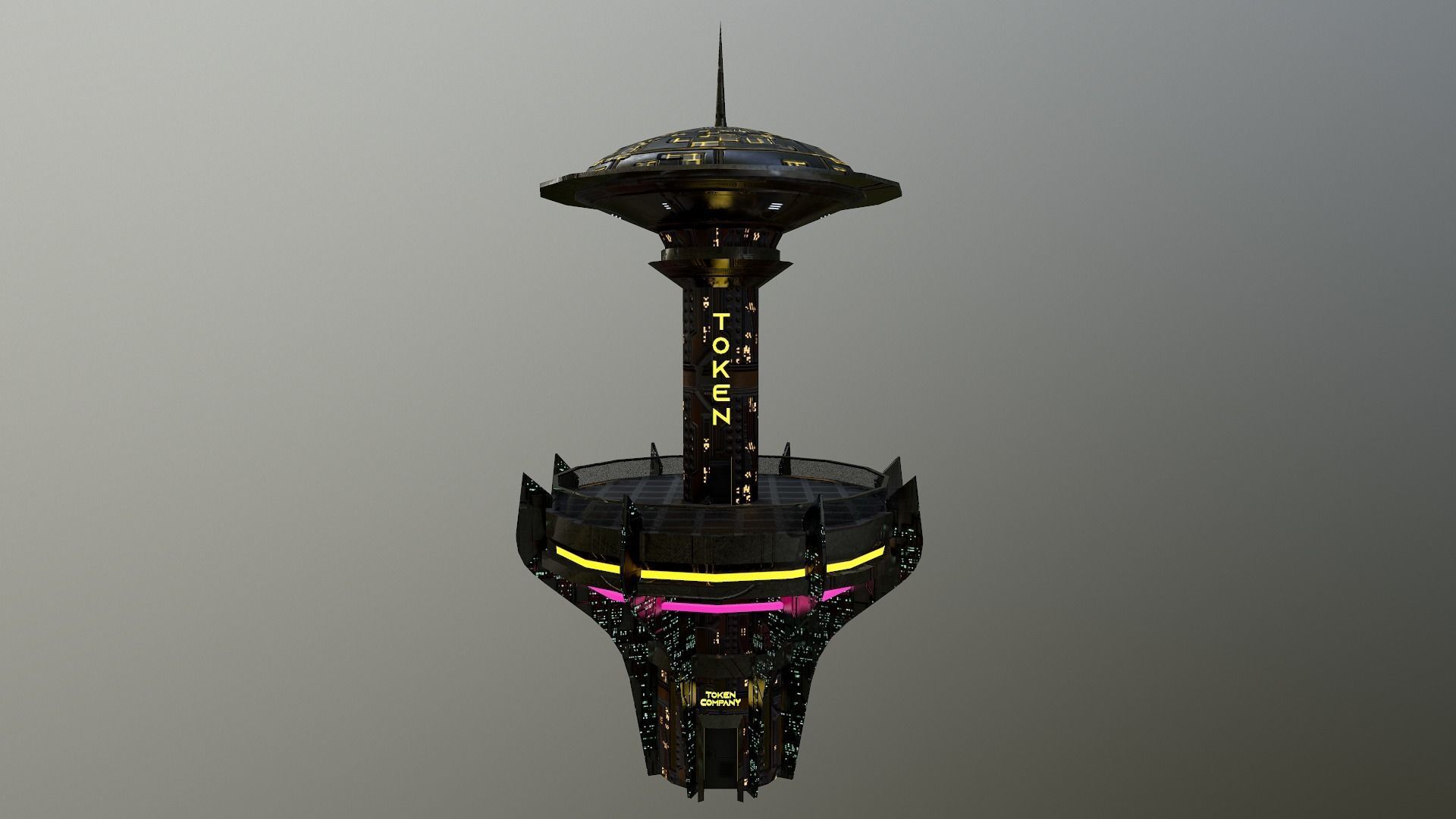 Cyberpunk City - Building 26 -TOKEN Skyscrape Low-poly 3D model Low-poly 3D model_23