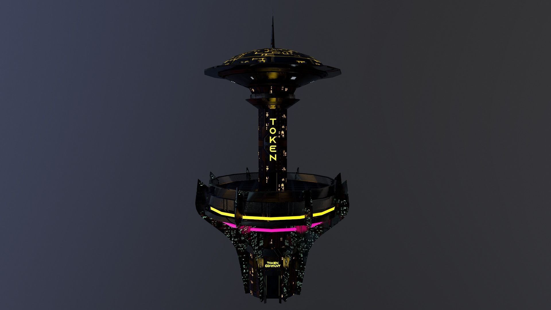 Cyberpunk City - Building 26 -TOKEN Skyscrape Low-poly 3D model Low-poly 3D model_12