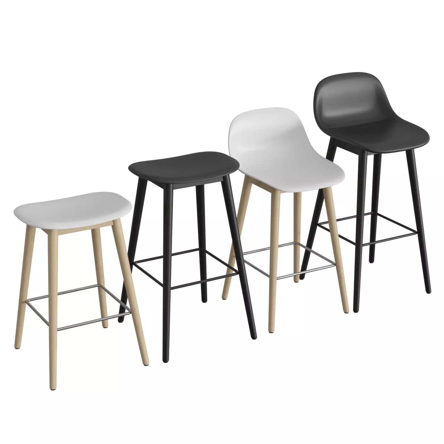 Fiber Bar Stool Wood Base 3D model_0