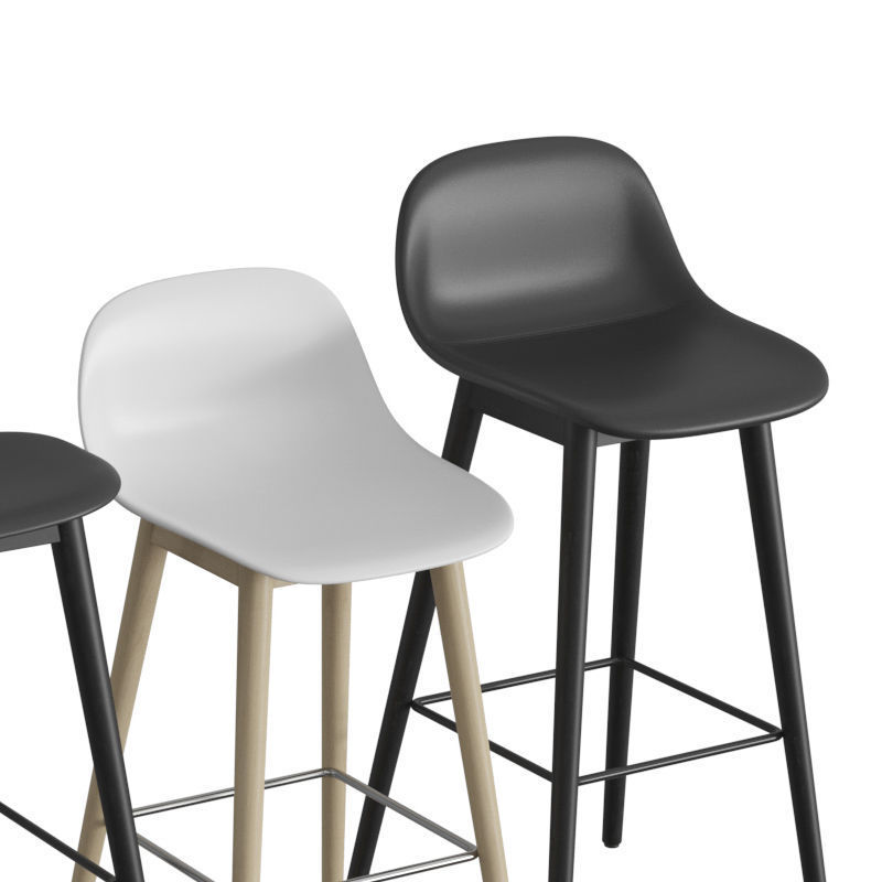 Fiber Bar Stool Wood Base 3D model_2