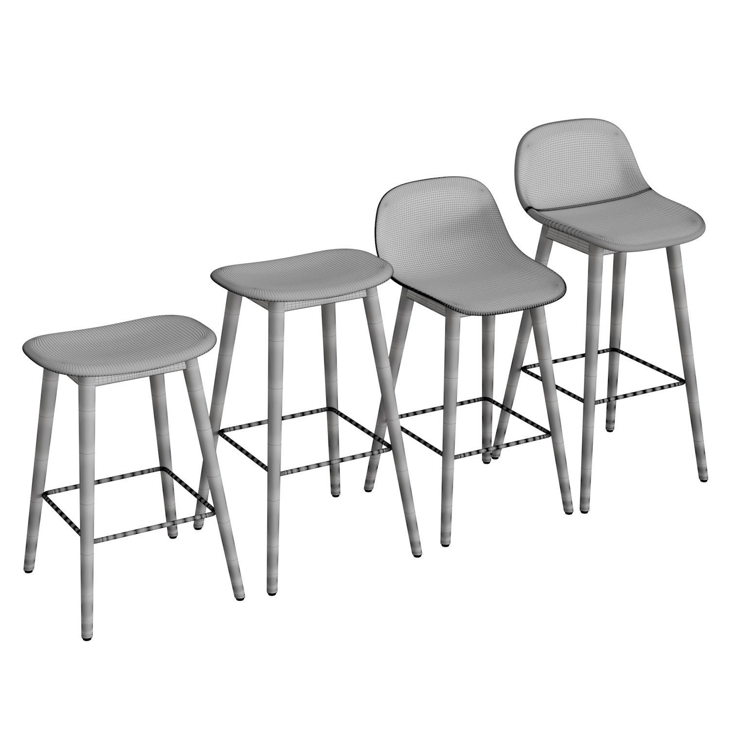 Fiber Bar Stool Wood Base 3D model_4