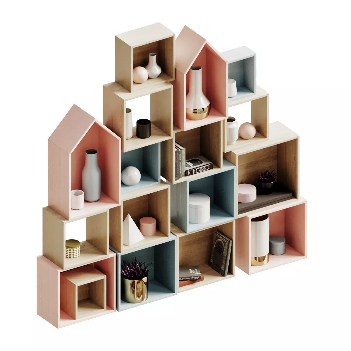 SET OF WOODEN SHELVES 3D model_0