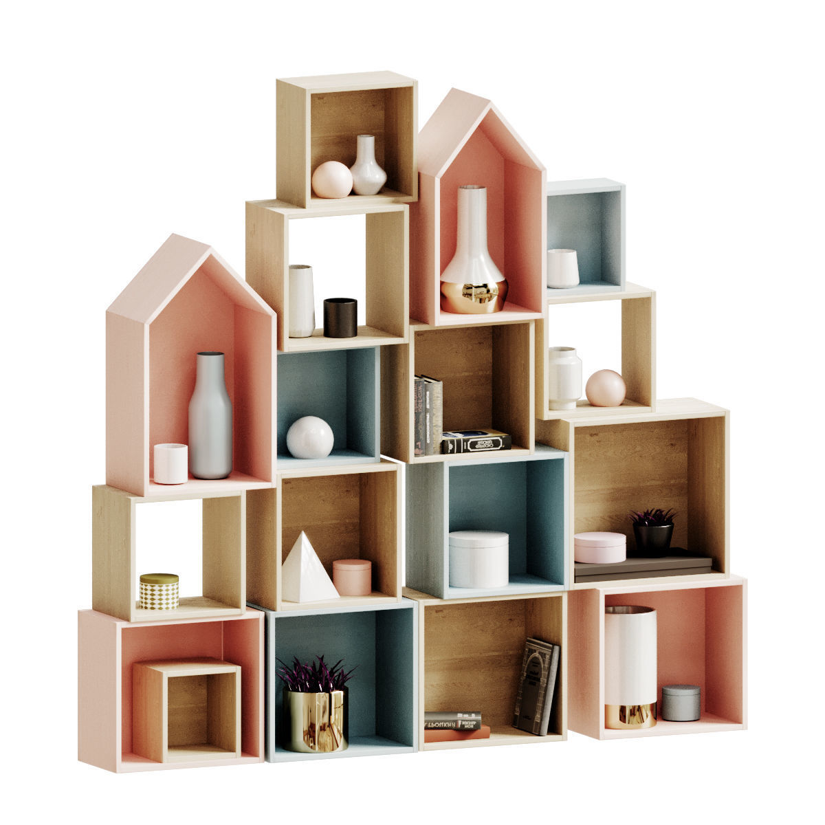 SET OF WOODEN SHELVES 3D model_1