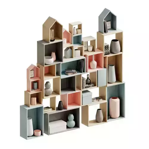 SET OF WOODEN SHELVES 