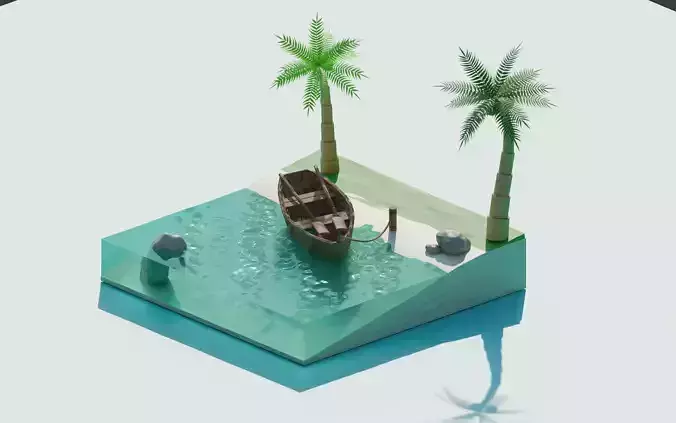 Low poly sand beach diorama 