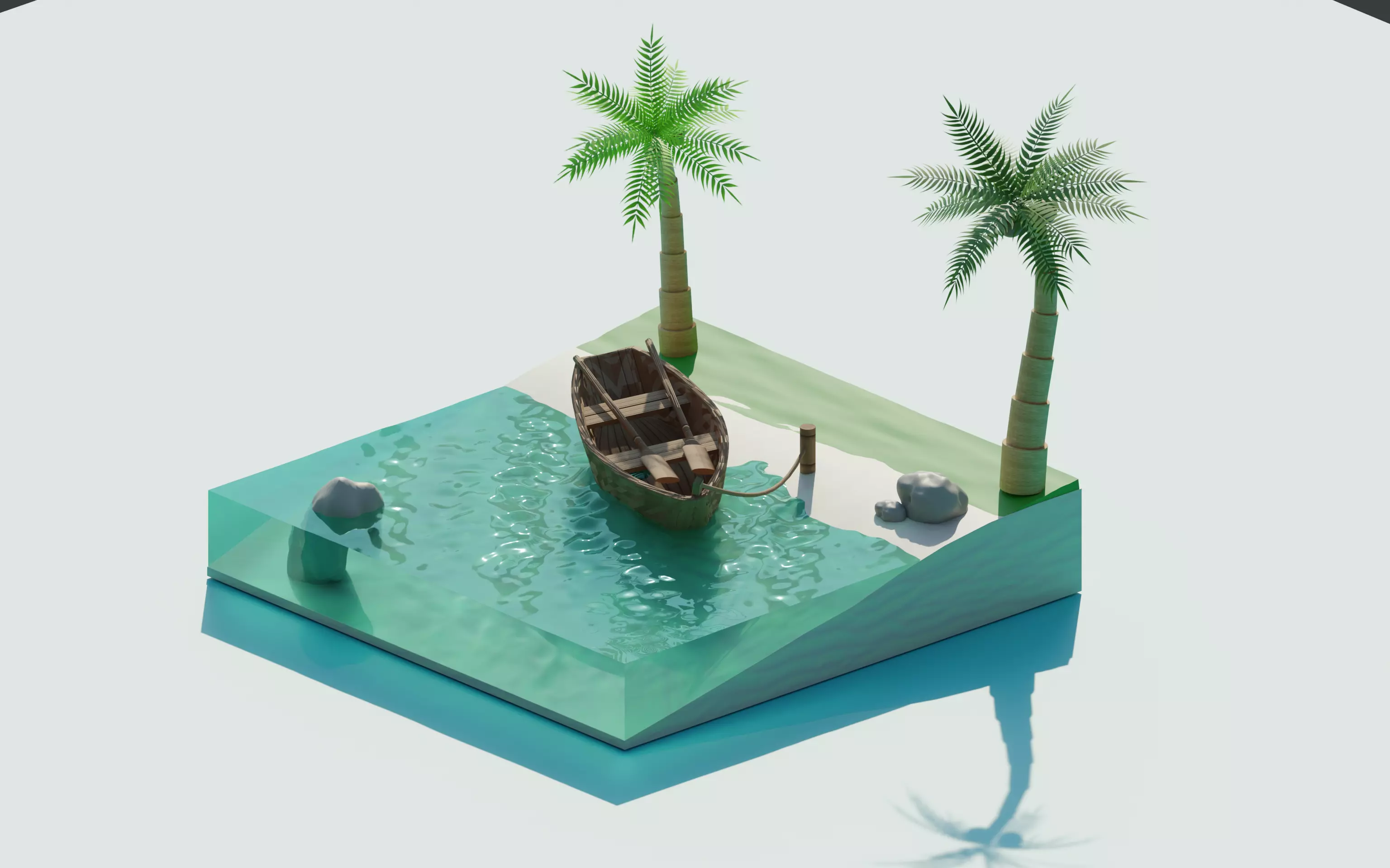 Low poly sand beach diorama  Low-poly 3D model_0