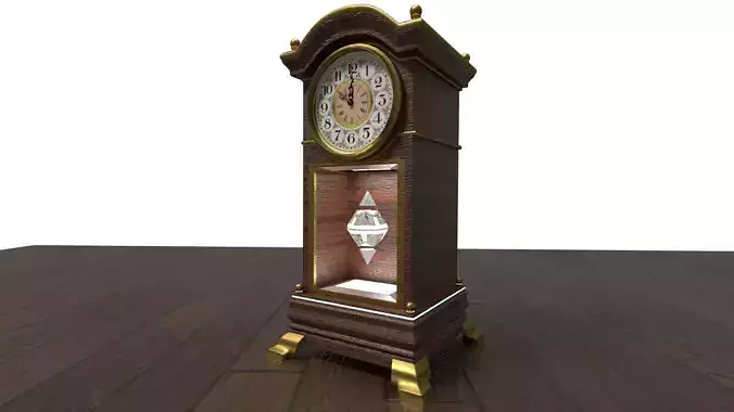 clock grandfather on wooden table Low-poly 3D model