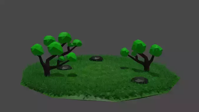 Low poly island grassy area with trees