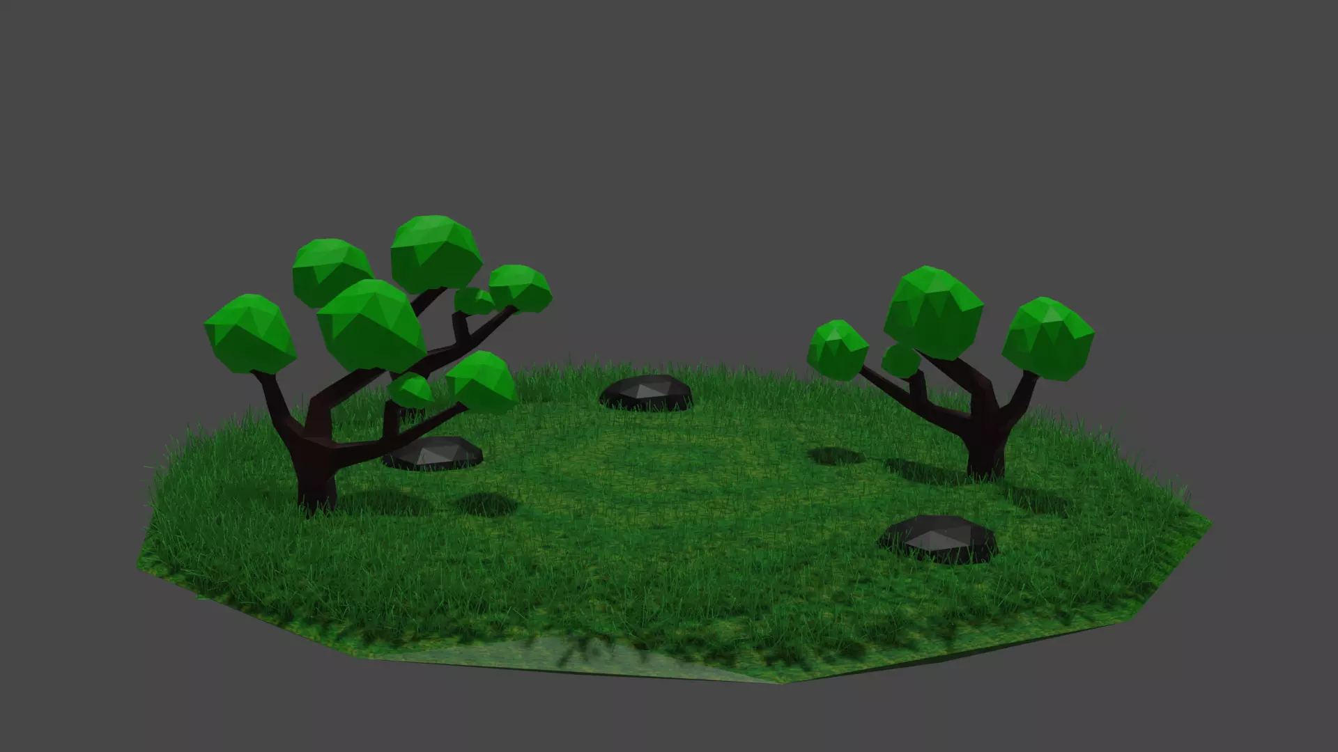 Low poly island grassy area with trees 3D model_0