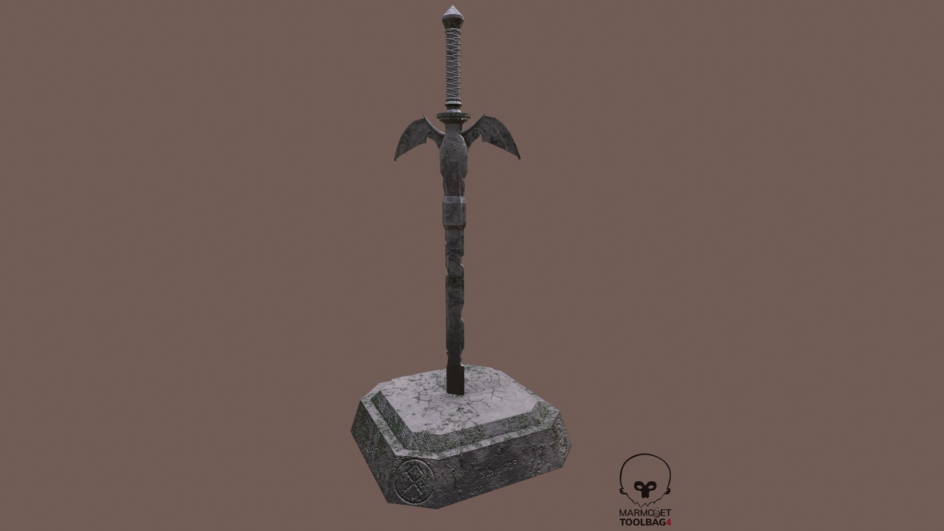  Demon Sword Statue Free low-poly 3D model_1