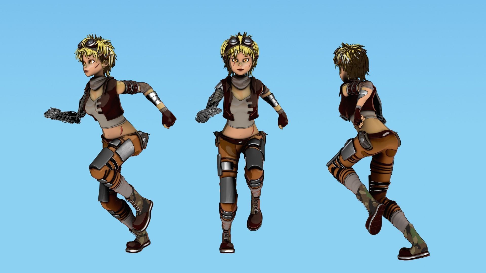 Army Girl - Mechanic Arm - Asymmetric Character 3D model_2