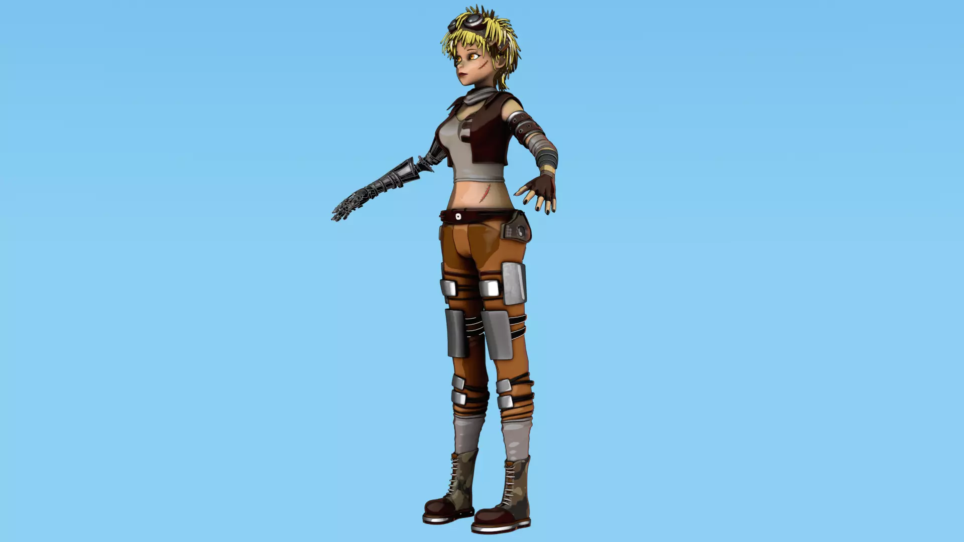 Army Girl - Mechanic Arm - Asymmetric Character 3D model_6