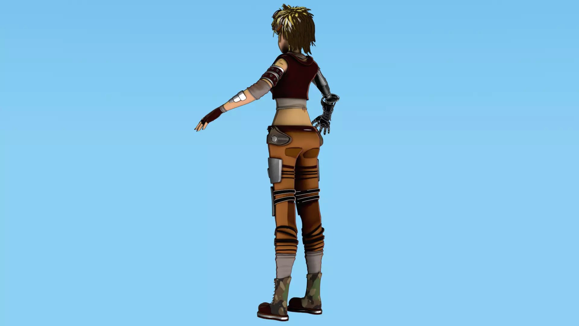 Army Girl - Mechanic Arm - Asymmetric Character 3D model_7