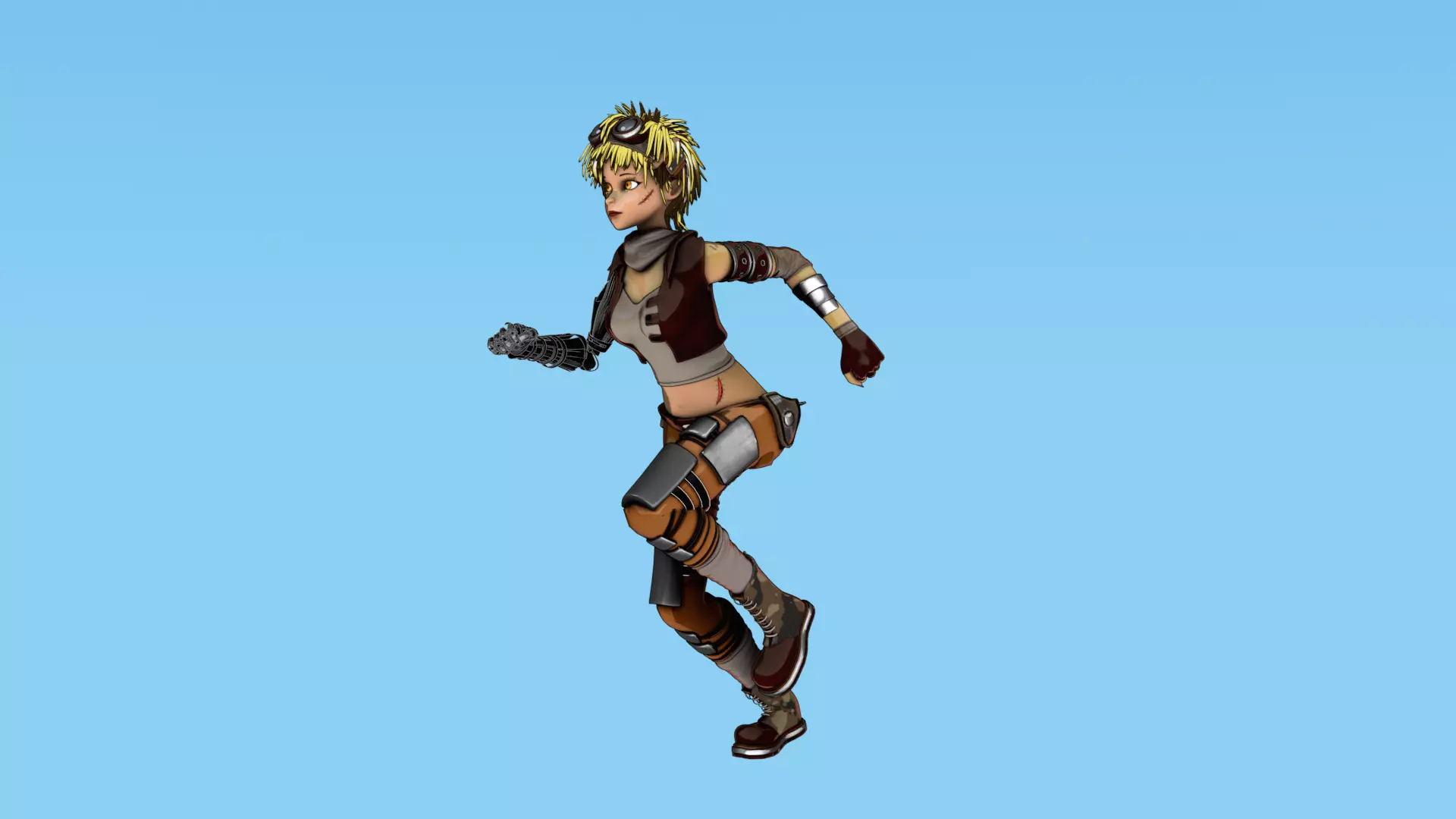 Army Girl - Mechanic Arm - Asymmetric Character 3D model_9