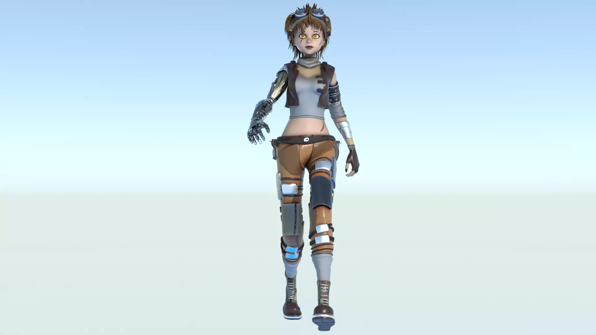 Army Girl - Mechanic Arm - Asymmetric Character 3D model_4