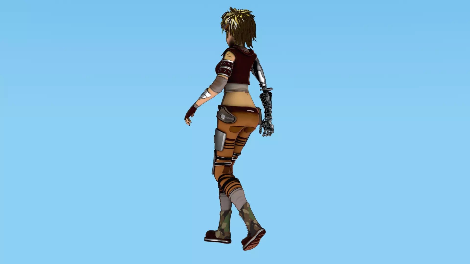 Army Girl - Mechanic Arm - Asymmetric Character 3D model_13