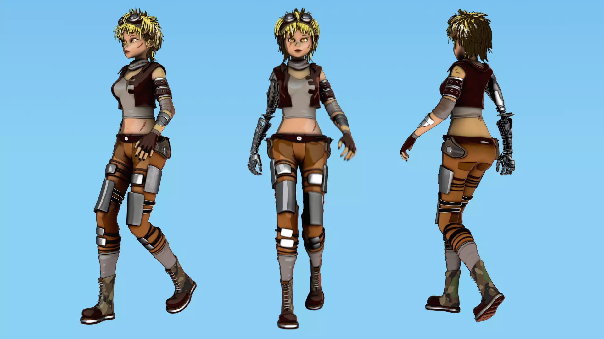 Army Girl - Mechanic Arm - Asymmetric Character 3D model_1