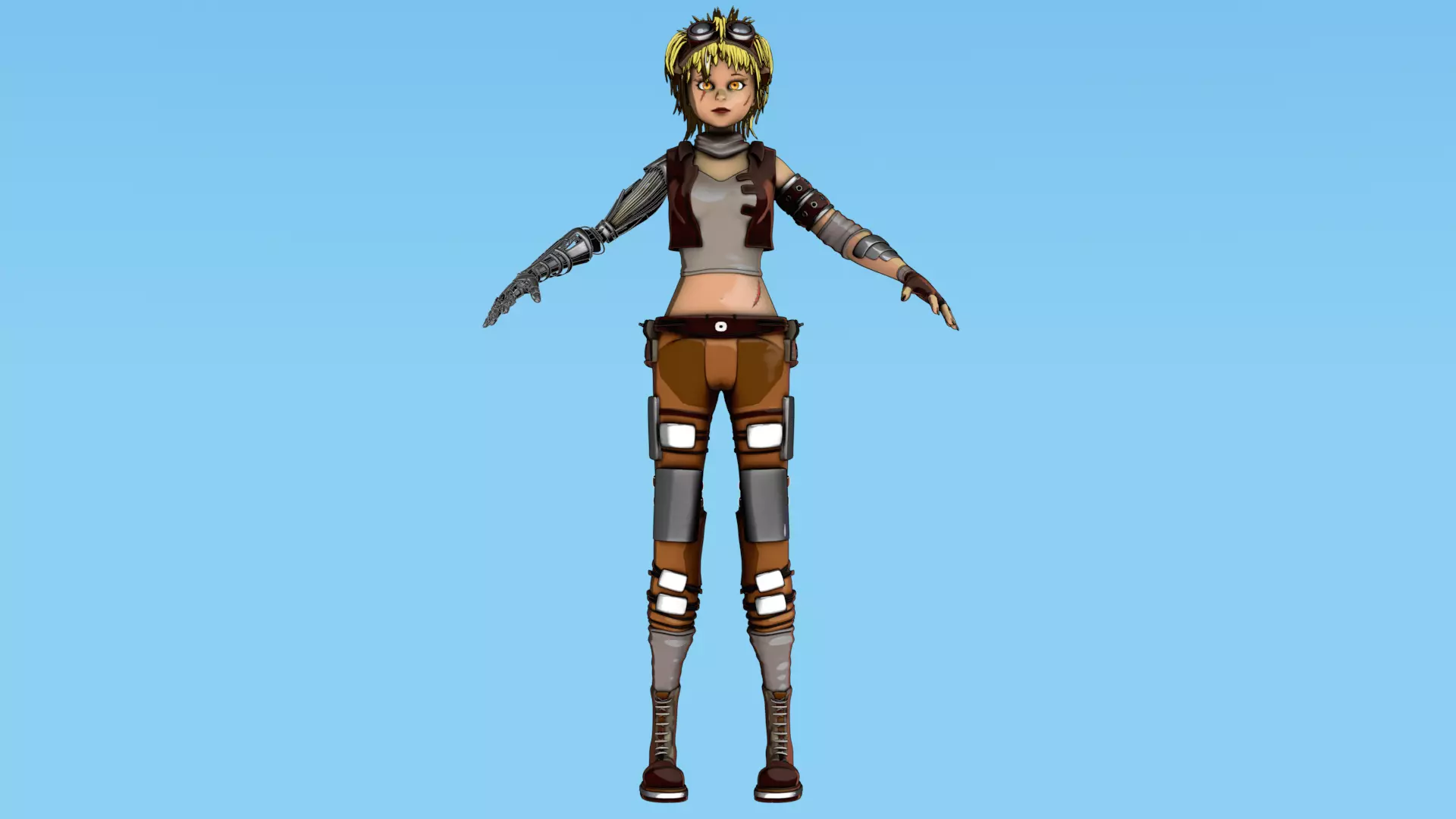 Army Girl - Mechanic Arm - Asymmetric Character 3D model_5