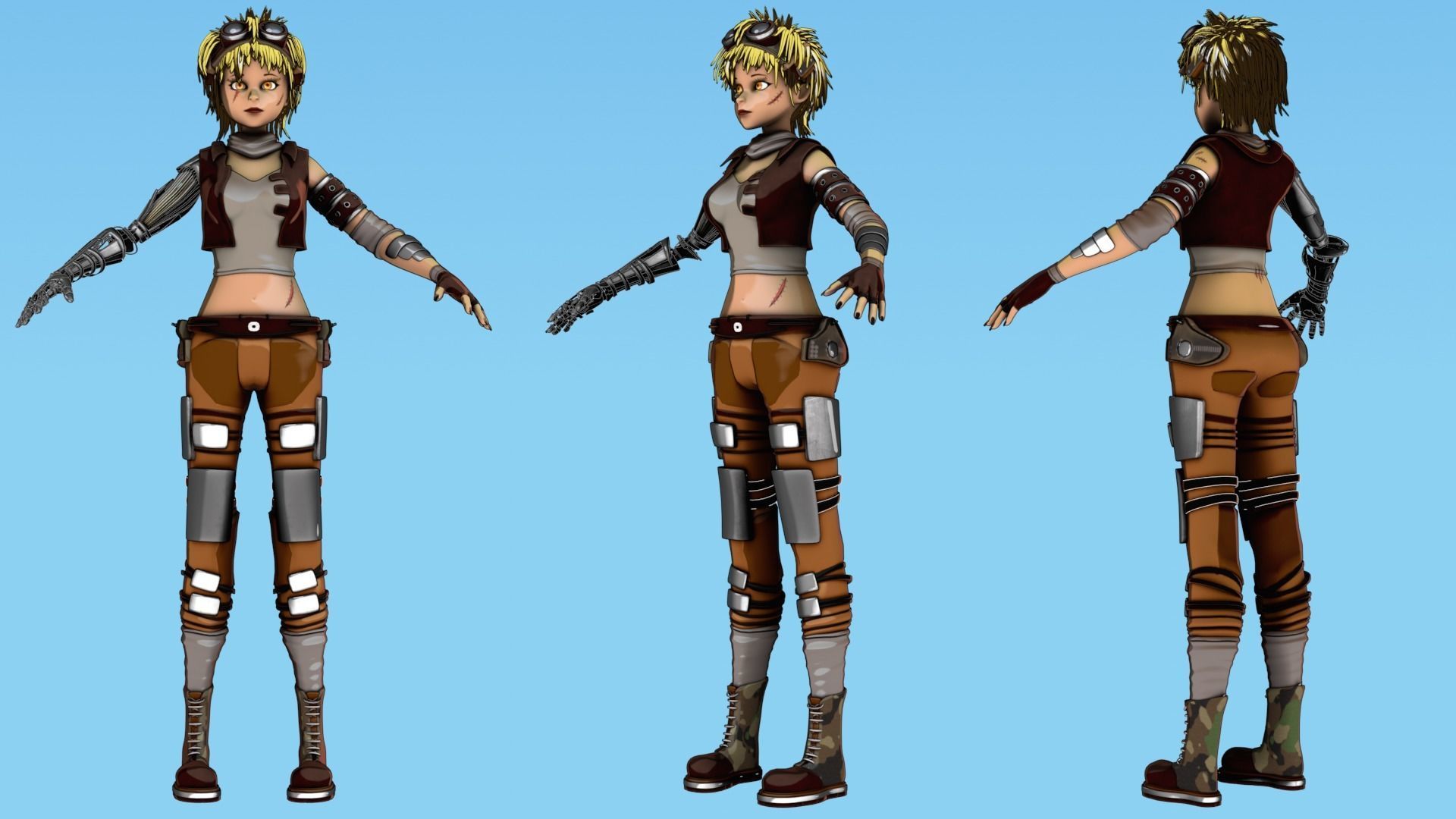 Army Girl - Mechanic Arm - Asymmetric Character 3D model_3