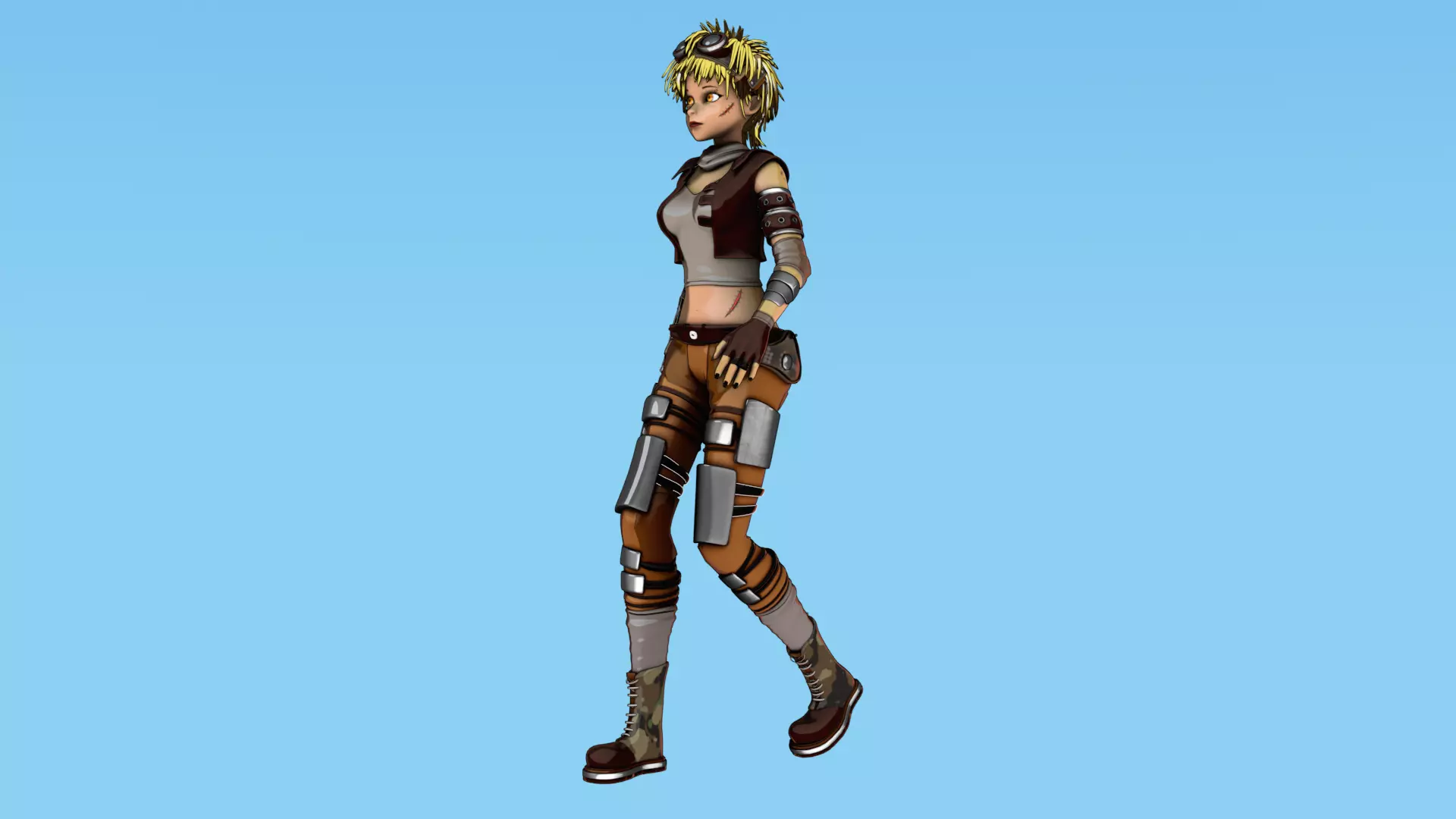 Army Girl - Mechanic Arm - Asymmetric Character 3D model_12
