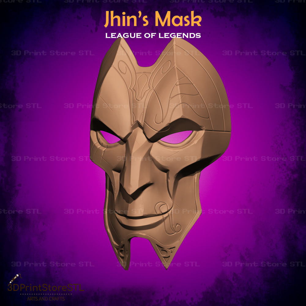 Jhin Mask Cosplay League of Legends - STL File 3D print model_5