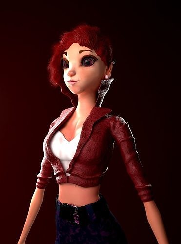 3d girl cartoon with hair Free low-poly 3D model