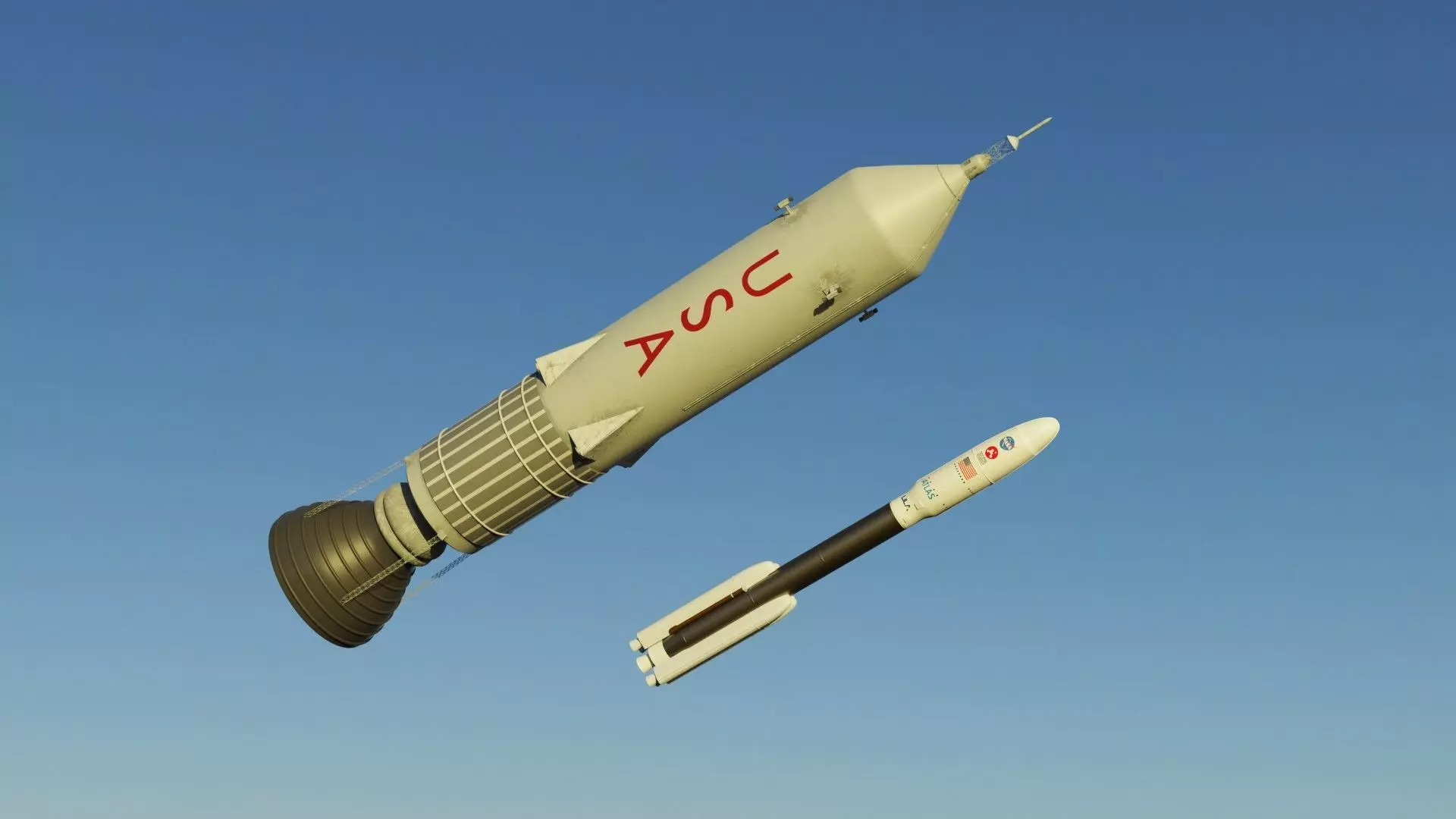 Rocket two rockets flying in sky 3D Model Collection_0
