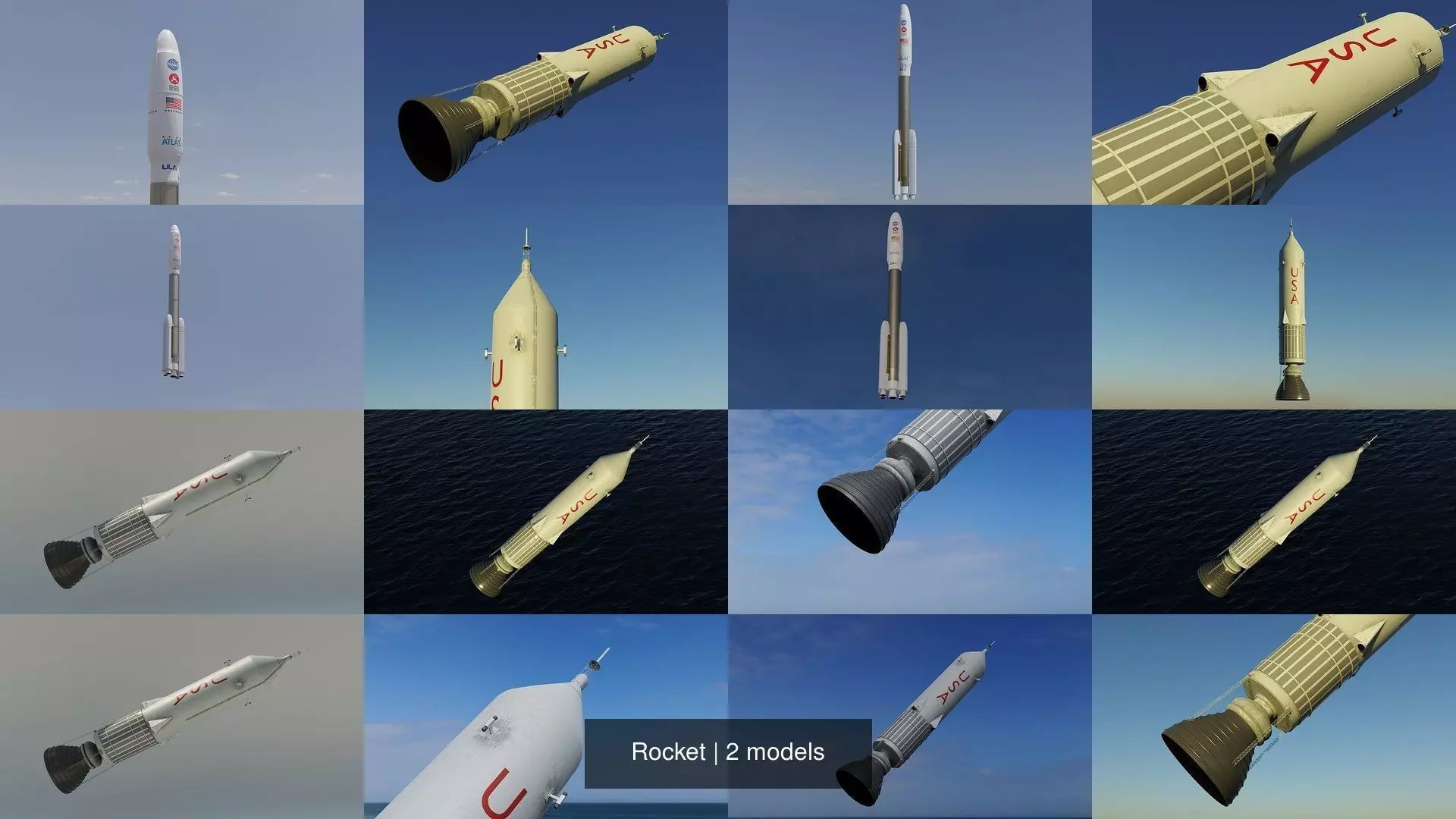 Rocket two rockets flying in sky 3D Model Collection_1