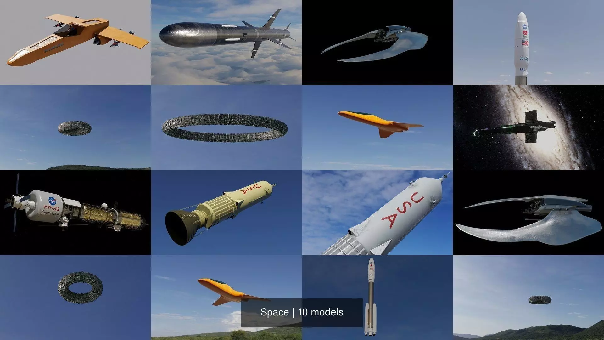 Space rocket in sky 3D Model Collection_0