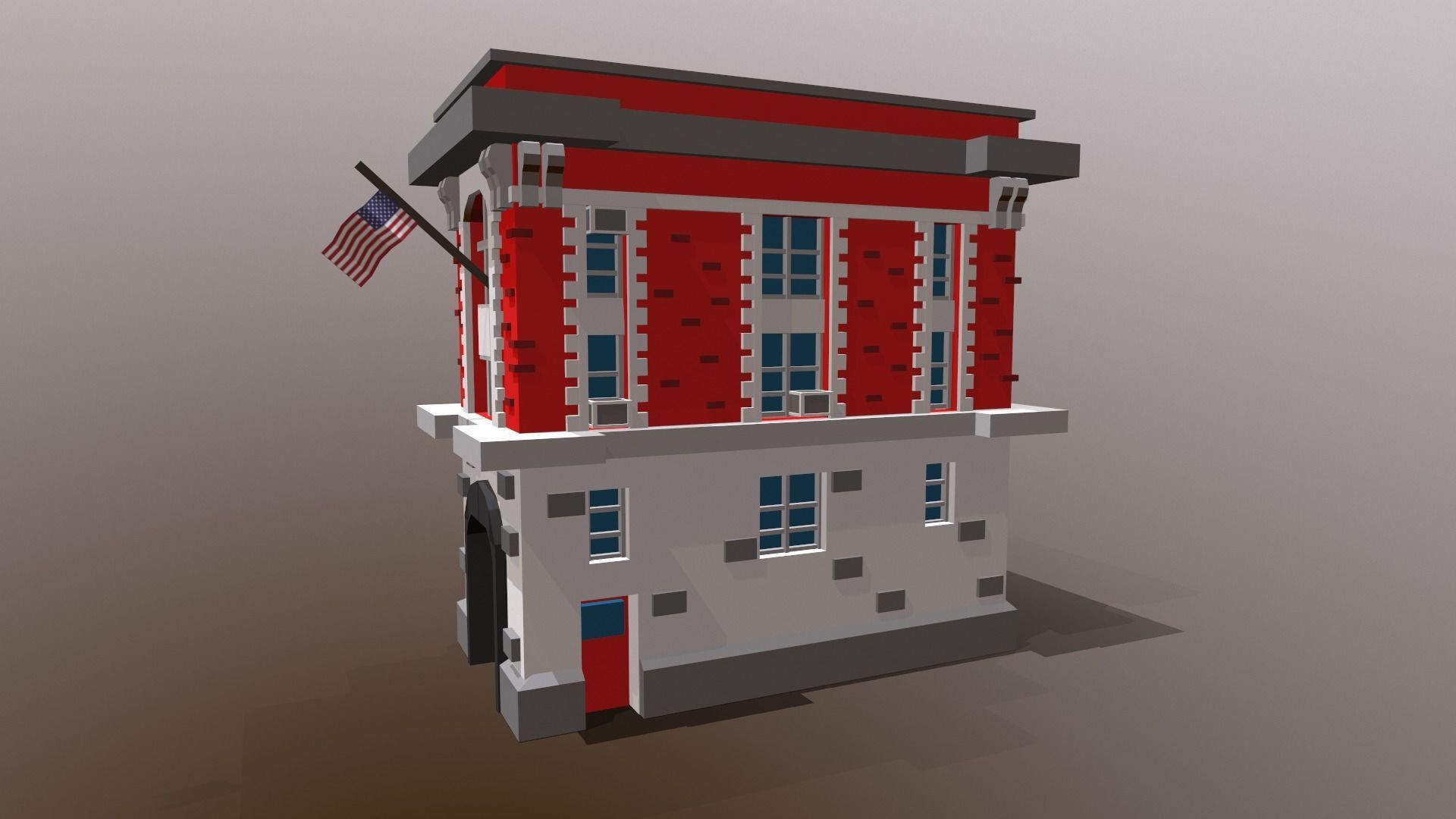 Fire Station Low Poly Low-poly 3D model_1
