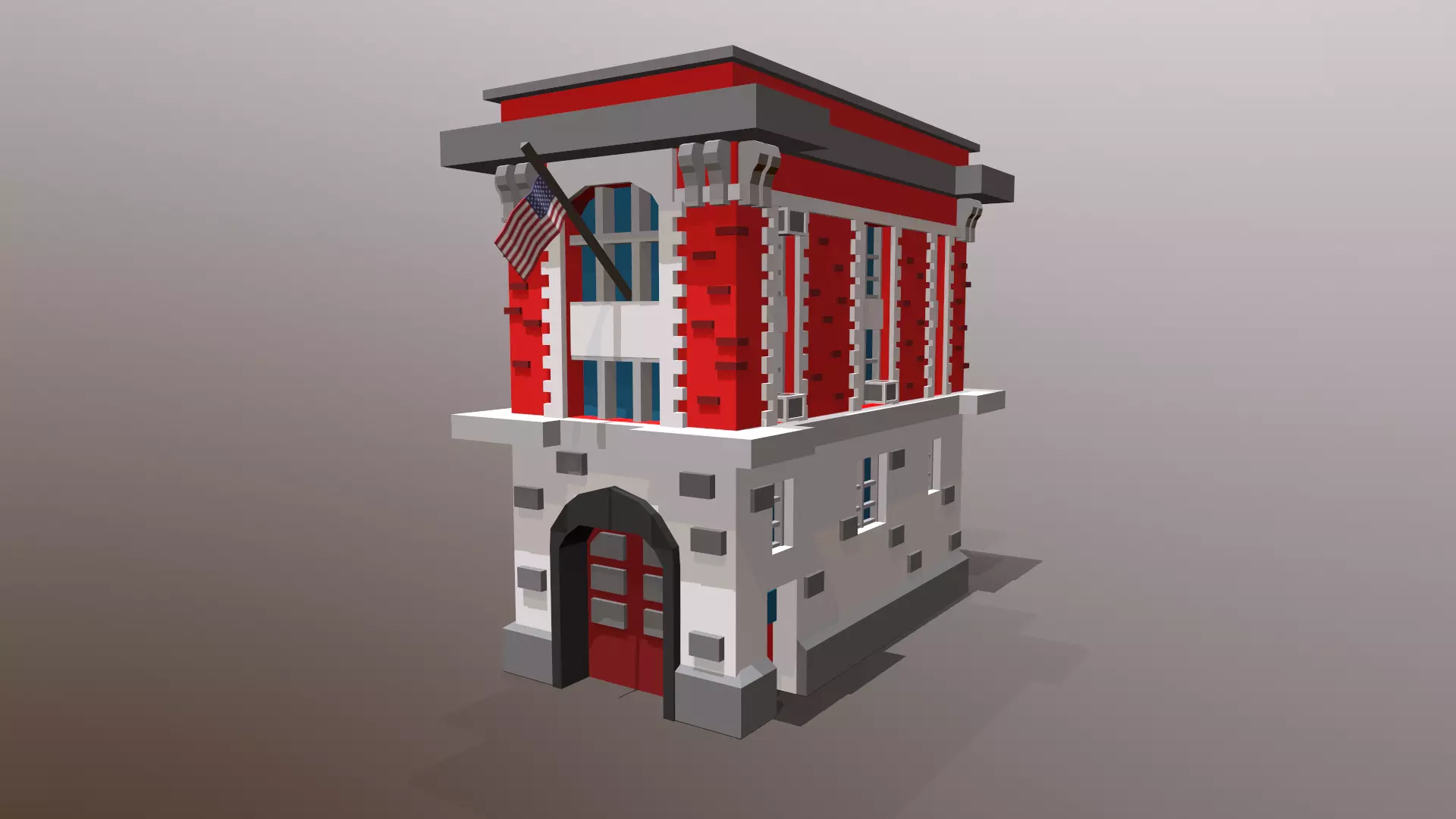 Fire Station Low Poly Low-poly 3D model_0