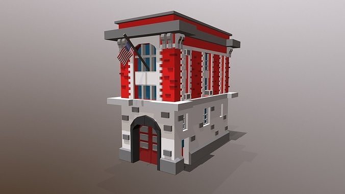 Fire Station Low Poly Low-poly 3D model