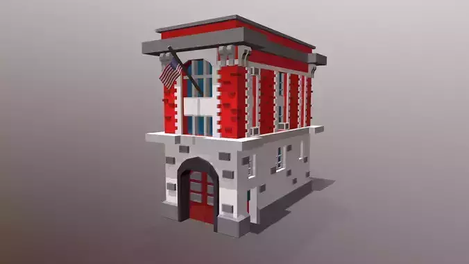 Fire Station Low Poly Low-poly 3D model
